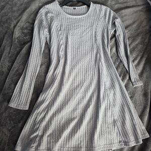 Gray Ribbed Long Sleeve Dress